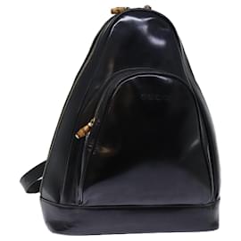 Gucci-GUCCI Bamboo Body Bag Patent leather Black Auth 73357-Black