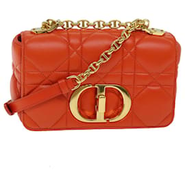Christian Dior-Christian Dior Canage Shoulder Bag Leather Orange Auth 71576SA-Orange