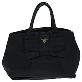 Prada-PRADA Ribbon Hand Bag Nylon Black Auth 72955-Black