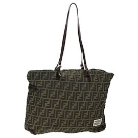 FENDI Borsa tote in tela Zucca Marrone Nera Auth ep4139 Marrone Nero