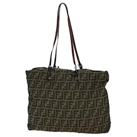 Fendi-FENDI Borsa tote in tela Zucca Marrone Nera Auth ep4139-Marrone,Nero