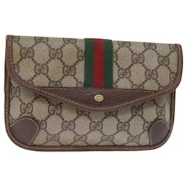Gucci-GUCCI GG Supreme Web Sherry Line Pouch PVC Beige Red 014 89 5205 auth 72829-Red,Beige