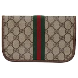 Gucci-GUCCI GG Supreme Web Sherry Line Pouch PVC Beige Red 014 89 5205 auth 72829-Red,Beige