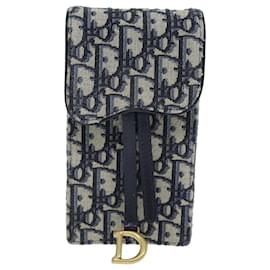 Christian Dior-Christian Dior Trotter Canvas Chain Shoulder Bag Navy Auth 71549A-Navy blue
