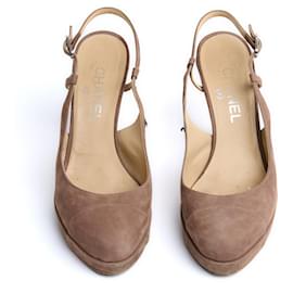 Chanel-Chanel Pumps EU39 Taupe Suede Slingback Heels US8.5-Beige,Taupe