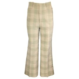 Autre Marque-Gucci Beige / Pantalón de lino a cuadros verdes-Beige