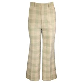Autre Marque-Gucci Beige / Pantalon en lin à carreaux vert-Beige