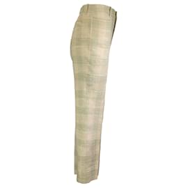 Autre Marque-Gucci Beige / Pantalón de lino a cuadros verdes-Beige