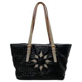 Autre Marque-Bottega Veneta Black Leather Intrecciato Tote Bag with Canvas Star-Black