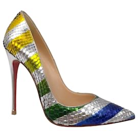 Autre Marque-Christian Louboutin Plata Multicolor Metálico Rayas So Kate 120Zapatos de salón laminados Raye Python de mm-Multicolor