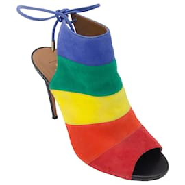 Autre Marque-Aquazzura Rainbow Multi Striped Suede Sandals-Multiple colors