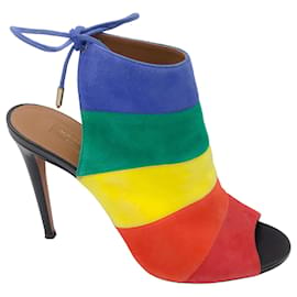 Autre Marque-Aquazzura Rainbow Multi Striped Suede Sandals-Multiple colors