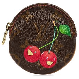 Portamonete rotondo marrone Louis Vuitton con monogramma Cerises Porte-Monnaie Marrone
