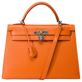 Hermès-Hermes Kelly Tasche 32 aus orangefarbenem Leder - 101890-Orange