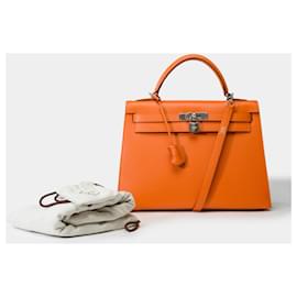 Hermès-Hermes Kelly bag 32 in Orange Leather - 101890-Orange