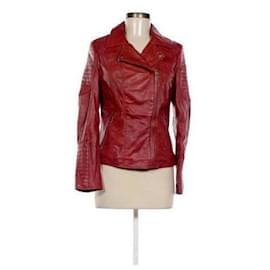 Autre Marque-NWT Baila Double Breasted Motorcycle Zipped Leather jacket-Dark red