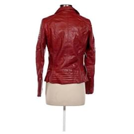 Autre Marque-NWT Baila Double Breasted Motorcycle Zipped Leather jacket-Dark red