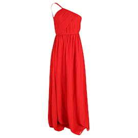 Lanvin-Lanvin One-Shoulder Plisse Gown in Red Silk-Red