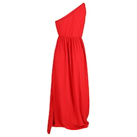 Lanvin-Lanvin One-Shoulder Plisse Gown aus roter Seide-Rot