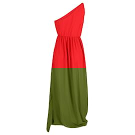 Lanvin-Lanvin One-Shoulder Plisse Gown in Red Silk-Red
