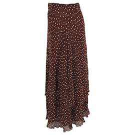 Ganni-Ganni Pleated Polka-Dot Midi Skirt in Brown Polyester-Brown