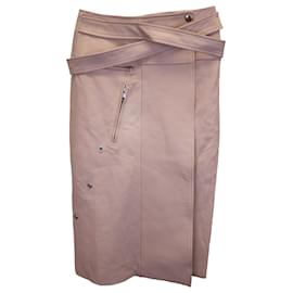 Alexander Mcqueen-Alexander McQueen Belted Wrap Skirt in Pastel Pink Lambskin Leather-Other