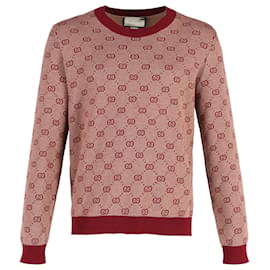 Gucci-Gucci Logo-Intarsia Sweater in Red Wool-Red