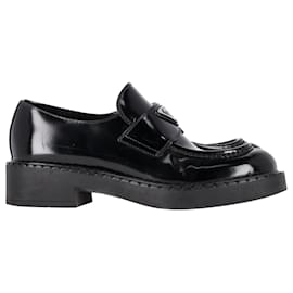 Prada-Prada Chocolate Loafers in Black Brushed Leather-Black