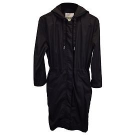 Kenzo Longline Hooded Raincoat in Black Polyester Black