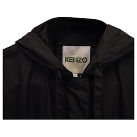 Kenzo-Kenzo Imperméable Long à Capuche en Polyester Noir-Noir
