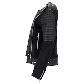 Balmain-Veste Biker Sweatshirt Sans Col Balmain en Cuir Noir et Coton-Noir