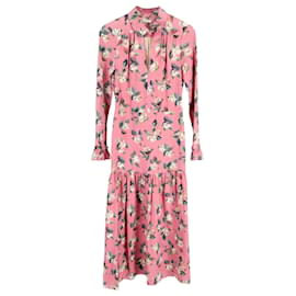 Vilshenko-Vilshenko Floral Midi Dress in Pink Wool-Pink