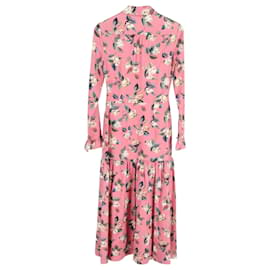 Vilshenko-Robe mi-longue fleurie Vilshenko en laine rose-Rose