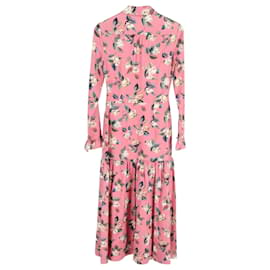 Vilshenko-Vilshenko Floral Midi Dress in Pink Wool-Pink