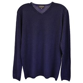 Suéter Emporio Armani Houndstooth com decote em V em lã azul marinho Azul Azul marinho