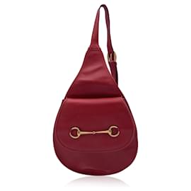 Gucci-Vintage Red Leather Horsebit Backpack Sling Shoulder Bag-Red