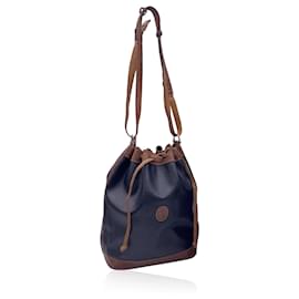 Trussardi-Vintage Black Canvas Brown Leather Bucket Shoulder Bag-Black
