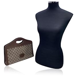 Gucci-Vintage Beige Monogram Canvas and Leather Handbag Tote-Brown