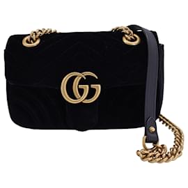 Gucci-Gucci Mini GG Marmont Flap Bag in Black Velvet-Black