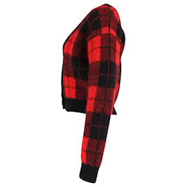 Alessandra Rich-Cardigã Tartan Cropped Alessandra Rich em Lã Vermelha-Vermelho