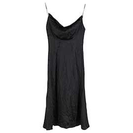 Versace-Versace Cowl-Neck Slip Dress in Black Satin-Black
