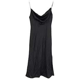 Versace-Versace Cowl-Neck Slip Dress in Black Satin-Black