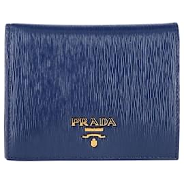 Prada-Cartera plegable con placa del logo Prada en cuero Saffiano azul-Azul