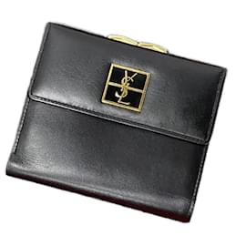 Yves Saint Laurent-Yves Saint Laurent Leather Clasp Bifold Wallet Leather Short Wallet in Good condition-Other