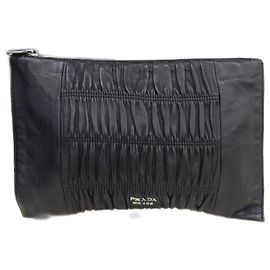 Prada Nappa Gaufre Clutch Bag in Very Good Condition Black