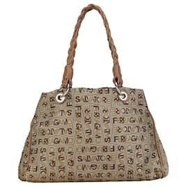 Salvatore Ferragamo-Salvatore Ferragamo Logo Jacquard Handbag  Canvas Handbag in Good condition-Other