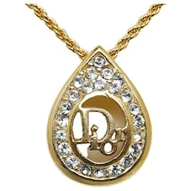 Dior-Collar de lágrima con logotipo de diamantes de imitación Dior Collar de metal en excelentes condiciones-Otro