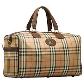 Burberry-Burberry Haymarket Check Canvas Boston Bag Canvas Reisetasche in gutem Zustand-Andere
