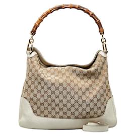 Gucci-Bolso de lona con asa de bambú Gucci GG Bolso de hombro de lona 282315 en buen estado-Otro