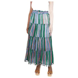 Zimmermann-Dark green belted striped tiered midi skirt - size UK 12-Green
